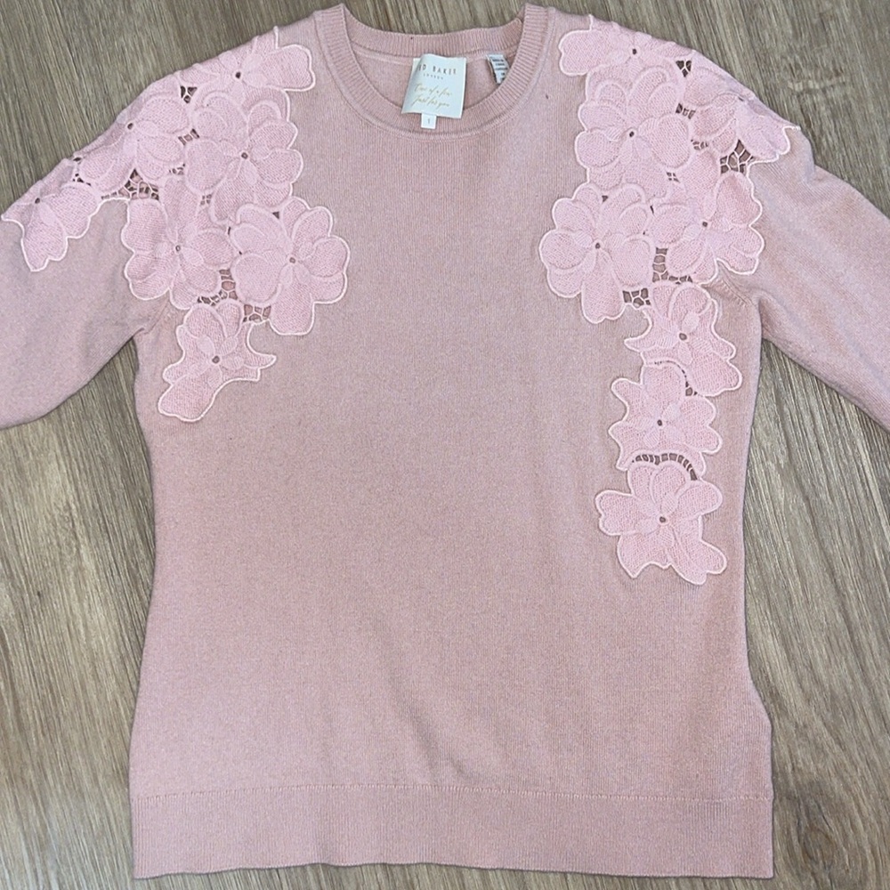 Ted Baker Wool Cashmere Pink Floral Sweater